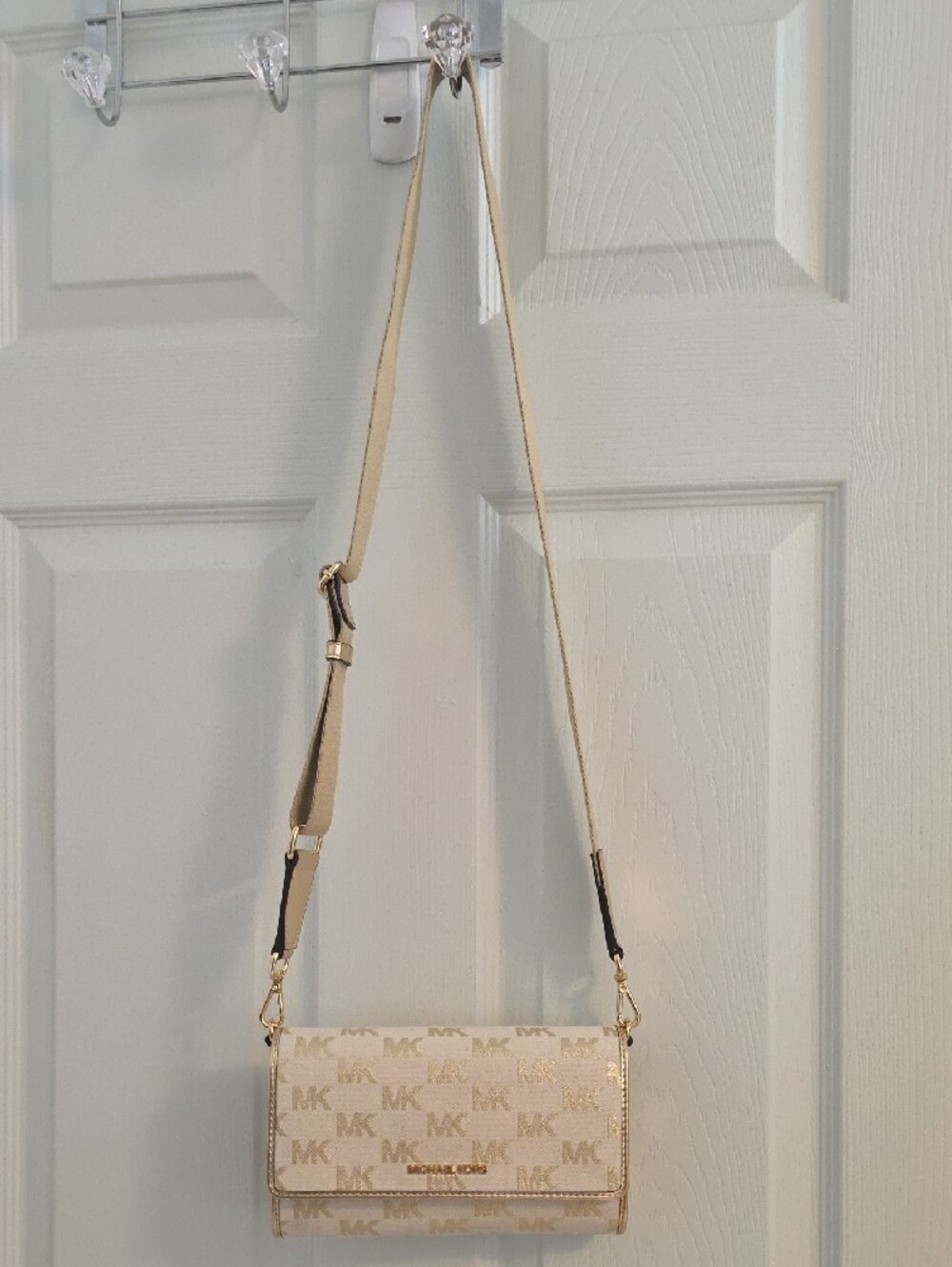 Michael Kors Beige Cream MK Logo Crossbody Bag - Picture 2 of 9